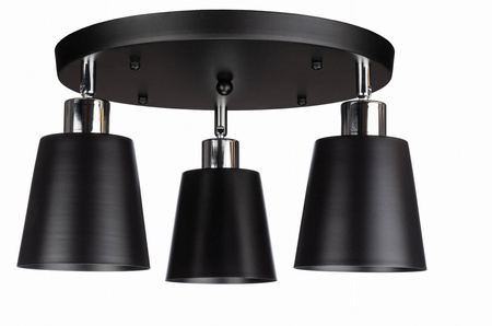 Lampa sufitowa czarny plafon potrójny mały stożek