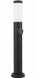 Słupek ogrodowy czarny okrągły 1xE27 lampa IP44 65cm z gniazdem sieciowym