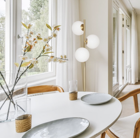 Lampa stojąca podłogowa GOLD białe kule  3xE27 MILANO