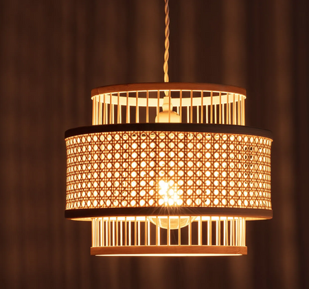 Rattanowa Lampa wisząca pleciona E27 naturalna Boho