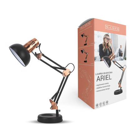 Lampka E27 Ariel kreślarska czarny/miedź