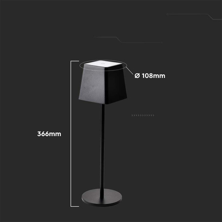 Lampka Biurkowa Nocna V-TAC 2W LED Ładowanie Ściemnianie IP54 Czarna VT-7563 3000K 200lm