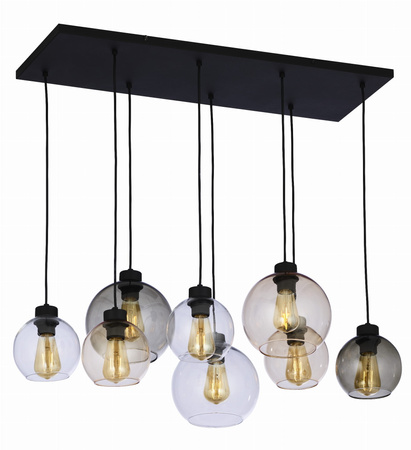 Szklana lampa wisząca 8 kul E27 czarny, bursztyn, transparent, szary