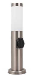 Słupek ogrodowy srebrny okrągły 1xE27 lampa IP44 45cm z gniazdem zasilającym