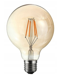 Żarówka dekoracyjna filament E27 G95 8W kula amber 2200K