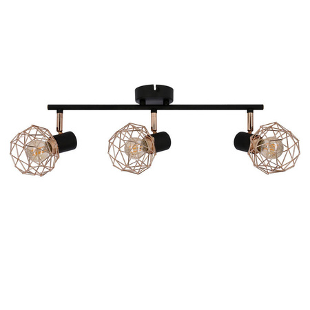 Lampa ścienna sufitowa listwa potrójna czarna klosz miedziany Acrobat 93-22219