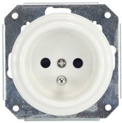 Gniazdo ceramiczne podtynkowe z uziemieniem białe retro