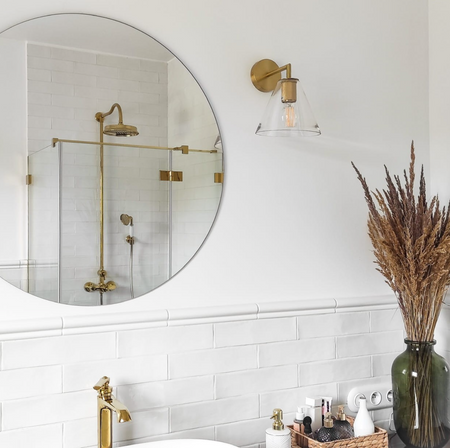 Kinkiet metalowy złoty Madrid szklany