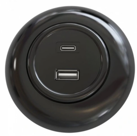 Gniazdo podtynkowe USB-C USB-A czarne LOFT z ramką PD 3.0 QC 3.0