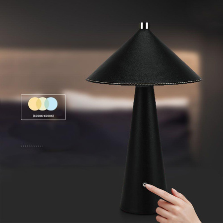 Lampka Biurkowa Nocna V-TAC 3W LED 33cm CCT Ładowanie USB-C Ściemnianie Czarna Skóra 