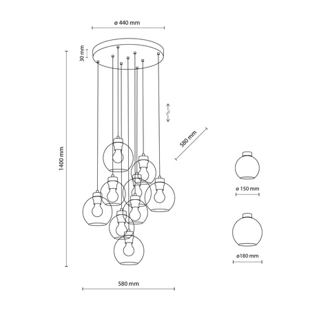 Lampa wisząca CUBUS MIX 9xE27 KOŁO