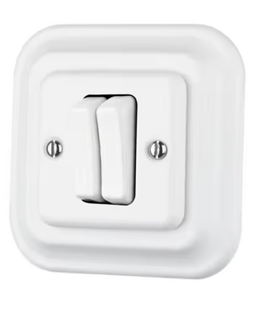 Włącznik ceramiczny podtynkowy podwójny schodowy kwadrat biały bez ramki