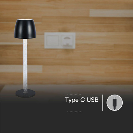 Lampka Biurkowa Nocna V-TAC 3W LED Ładowanie Ściemnianie Czarna 