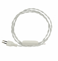 Przewód w oplocie skręcany z włącznikiem i wtyczką biały 1,5m