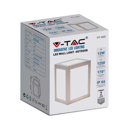 Oprawa Ścienna V-TAC 12W LED IP65 Biała VT-822 4000K 1350lm