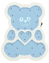 Lampa nocna LED drewniana Miś niebieski