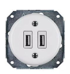 Gniazdo ceramiczne podtynkowe 2 x USB białe retro bez ramki