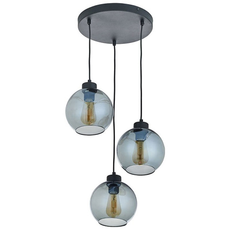 Szklana Lampa wisząca 3 grafitowe kule E27 