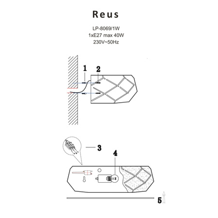 Kinkiet Reus 1xE27 czarny