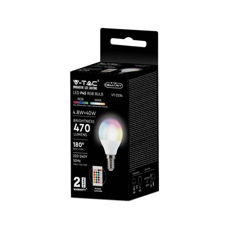 Żarówka LED V-TAC 4,8W E14 Kulka P45 Pilot VT-2234 3000K+RGB 470lm