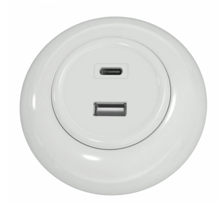 Gniazdo podtynkowe USB-C USB-A białe LOFT z ramką PD 3.0 QC 3.0