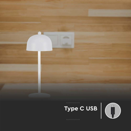 Lampka Biurkowa Nocna V-TAC 3W LED 30cm Ładowanie USB Ściemnianie Biała 