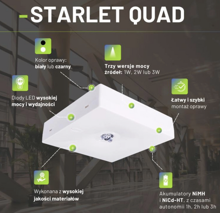 Oprawa awaryjna natynkowa STARLET QUAD LED SO 350 A 2H CT IP20 / 92846