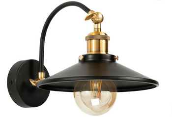 Kinkiet metalowy Retro na łuku czarno złoty płaski