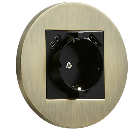 Gniazdo Schuko + USB + USBC podtynkowe okrągłe metalowe TOGGLICA ROUND patyna szczotkowana