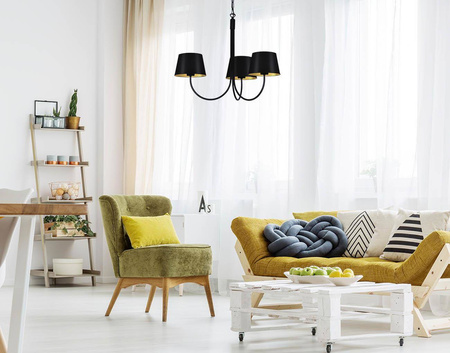 Klasyczny żyrandol z czarno-złotymi abażurami K-4335 z serii SASTO