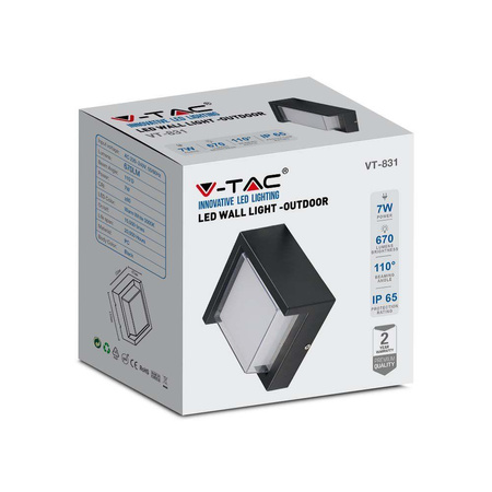 Oprawa Ścienna V-TAC 7W LED Czarna Kwadrat IP65 VT-831 3000K 670lm