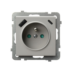 Ospel Sonata Kaszmir Gniazdo pojedyncze z uziemieniem z przesłonami torów prądowych, z ładowarką USB A+C GP-1RZPUSBAC/m/82
