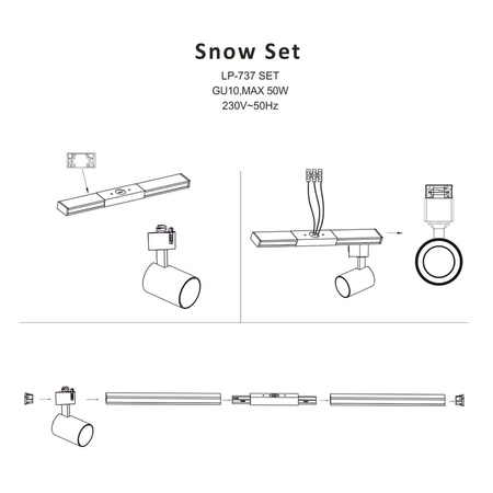 Szynoprzewód Snow SET 1F 4xGU10 czarny