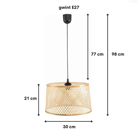 Lampa wisząca BOHO bambusowa walec TH2B 30cm