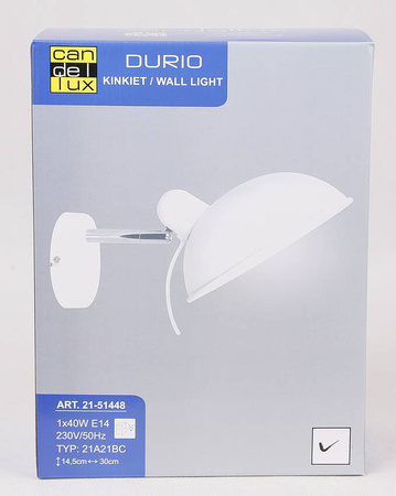 Lampa ścienna kinkiet 1X40W E14 biały DURIO 21-51448