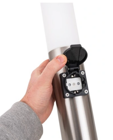 Słupek ogrodowy srebrny okrągły 1xE27 lampa IP44 65cm zgniazdem zasilającym