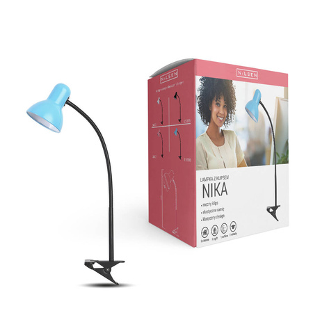 Lampka E27 Nika z klipsem niebieska 1xE27
