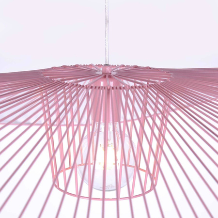 Różowy, druciany, duży żyrandol do salonu KP-21 z serii KAPELUSZ
