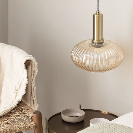 Szklana lampa wisząca Basile bursztynowa 1 xE27 złota
