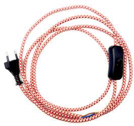 Przewód w oplocie dekoracyjnym 2,5m z włącznikiem biało-czerwony