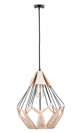 Lampa wisząca Boho metalowa Diament przeplatana sznurem 