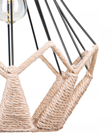 Lampa wisząca Boho metalowa Diament przeplatana sznurem 