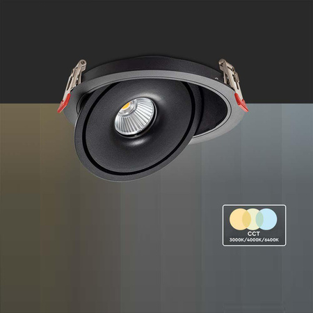Oprawa V-TAC LED Uchylny Downlight 30W LED COB CRI90+ CCT Czarna VT-2532 3000K-4000K-6400K 2500lm