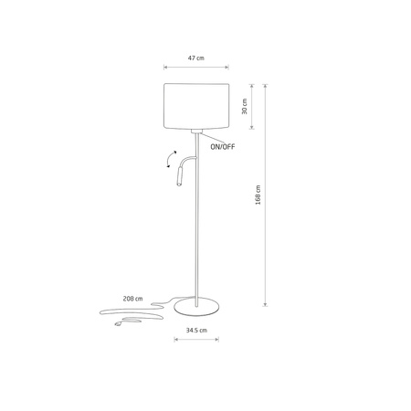 Nowodvorski Lampa podłogowa z lampką do czytania szara HOTEL PLUS 