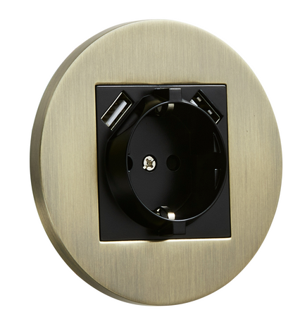 Gniazdo Schuko + 2xUSB podtynkowe okrągłe metalowe TOGGLICA ROUND patyna szczotkowana