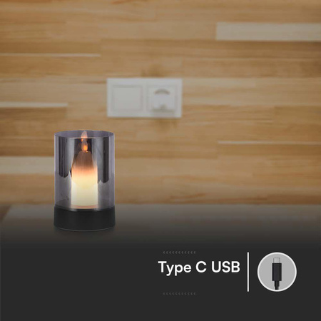 Lampka Nocna Światło Świecy V-TAC 3W LED Ładowanie USB Ściemnianie Czarna 