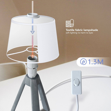 Lampa nocna stołowa E14 trójnóg biało szara