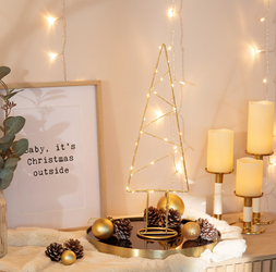 Drzewko świąteczne metalowa złota choinka LED 52cm 3xAAA