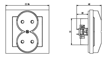 Gniazdo podwójne z przesłonami torów prądowych, kompletne z ramką Ospel Sonata Biała