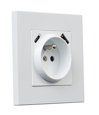 Gniazdo podtynkowe z bolcem + USB + typC TOGGLICA kwadrat dla 4U, WAVE, DEUCE, BIAŁY MAT